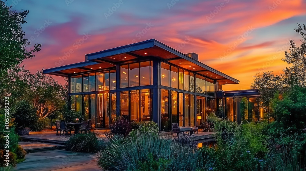 Obraz premium Contemporary Home Design at Sunset in Dallas