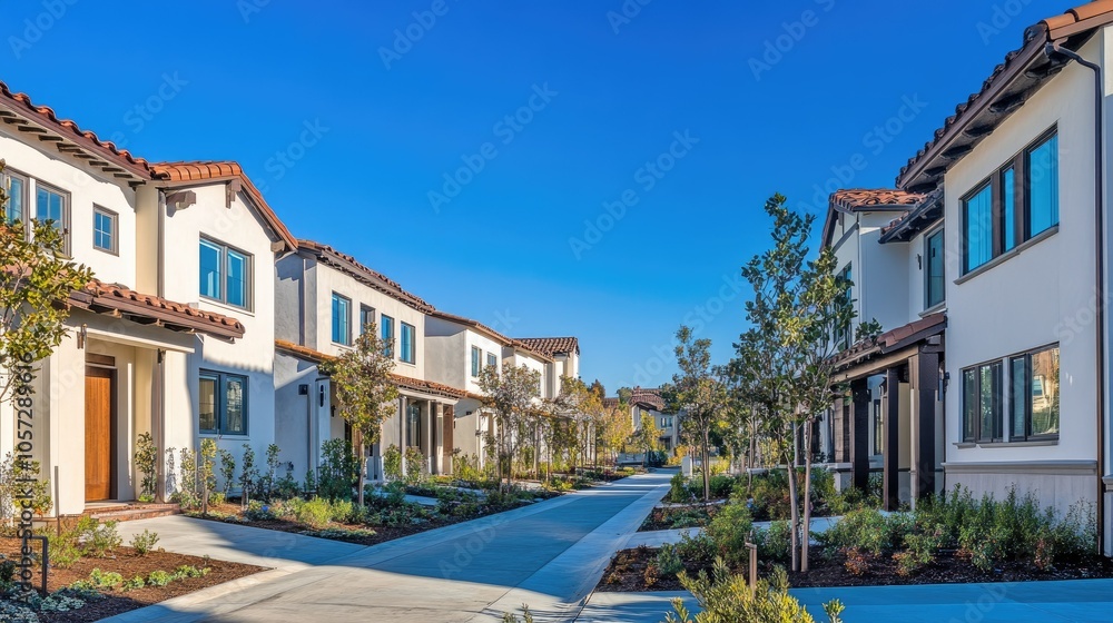 Obraz premium Inviting Street View of Newly Built Homes