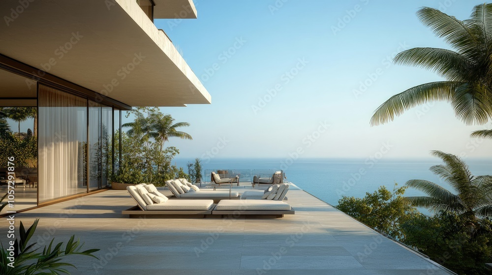 Fototapeta premium Stylish Two-Storey Residence with Scenic Ocean View