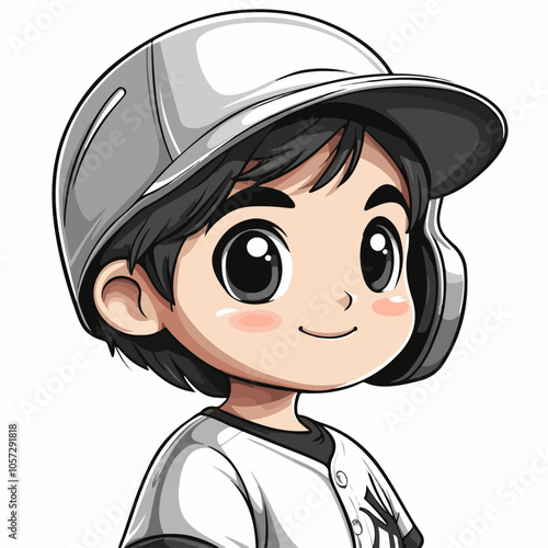 A cheerful cartoon illustration of a young boy baseball player wearing a cap and jersey, smiling brightly. He represents enthusiasm for baseball and embodies the joy of youth sports