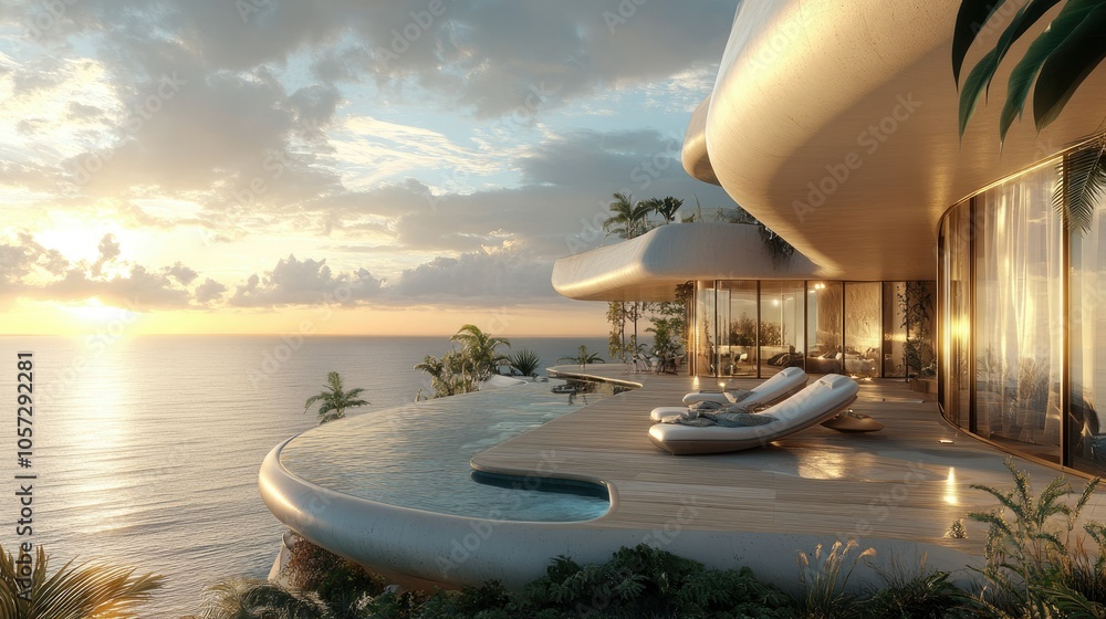 Fototapeta premium Contemporary Architectural Gem by the Ocean