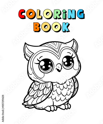 Cute Owl Cartoon , Wildlife Animal Coloring Page , Animal Coloring Book for Children , Vector Illustration photo