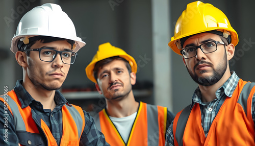 Young construction guys sigh expression. The photo is suitable to use for engineer poster and safety content media isolated with white highlights, png