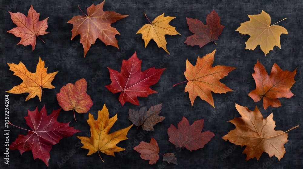 Assorted autumn maple leaves with varied shapes and colors, adding a seasonal touch, isolated on transparent background Assorted autumn maple leaves with varied shapes and colors, adding a seasonal touch, isolated on transparent background