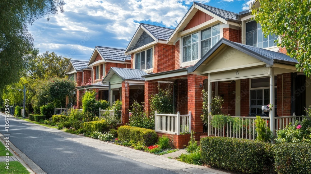 Scenic Suburban View of Charming Residential Homes Scenic Suburban View of Charming Residential Homes