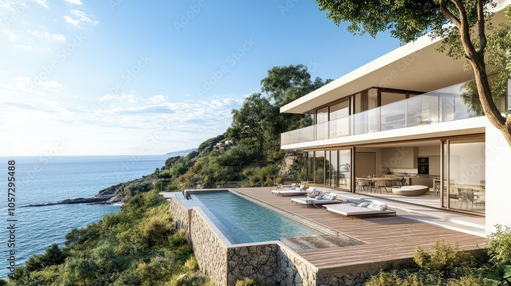 Fototapeta premium Modern Sleek Two-Storey Home with Large Terrace