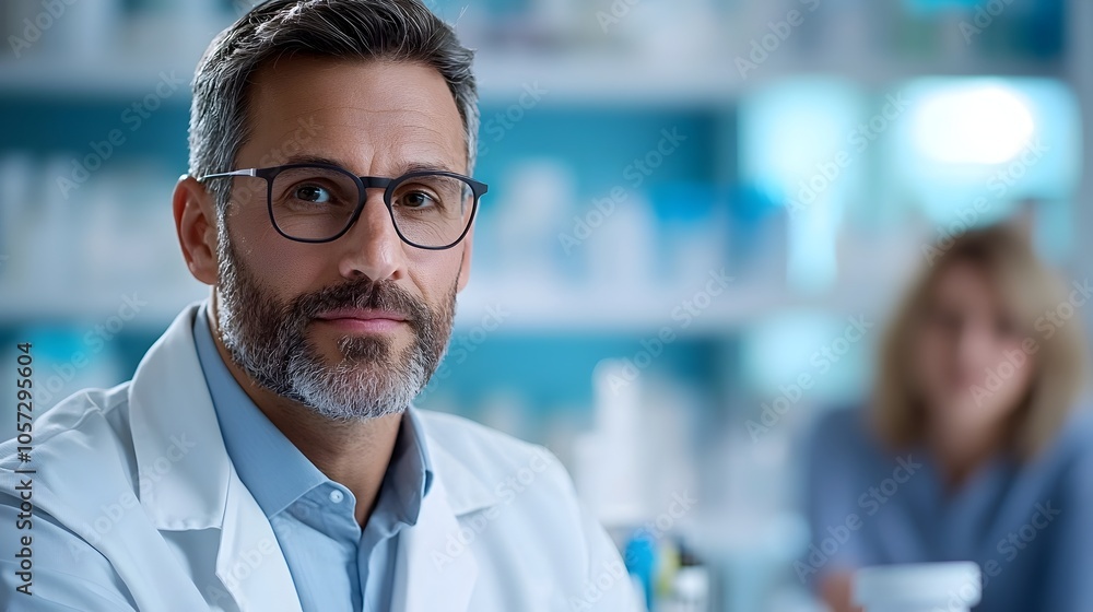 Pharmacist Consulting Customer on Mobile App in Clean and Contemporary Pharmacy Environment Providing Expertise and Advice on Medical Treatment Options Pharmacist Consulting Customer on Mobile App in Clean and Contemporary Pharmacy Environment Providing Expertise and Advice on Medical Treatment Options