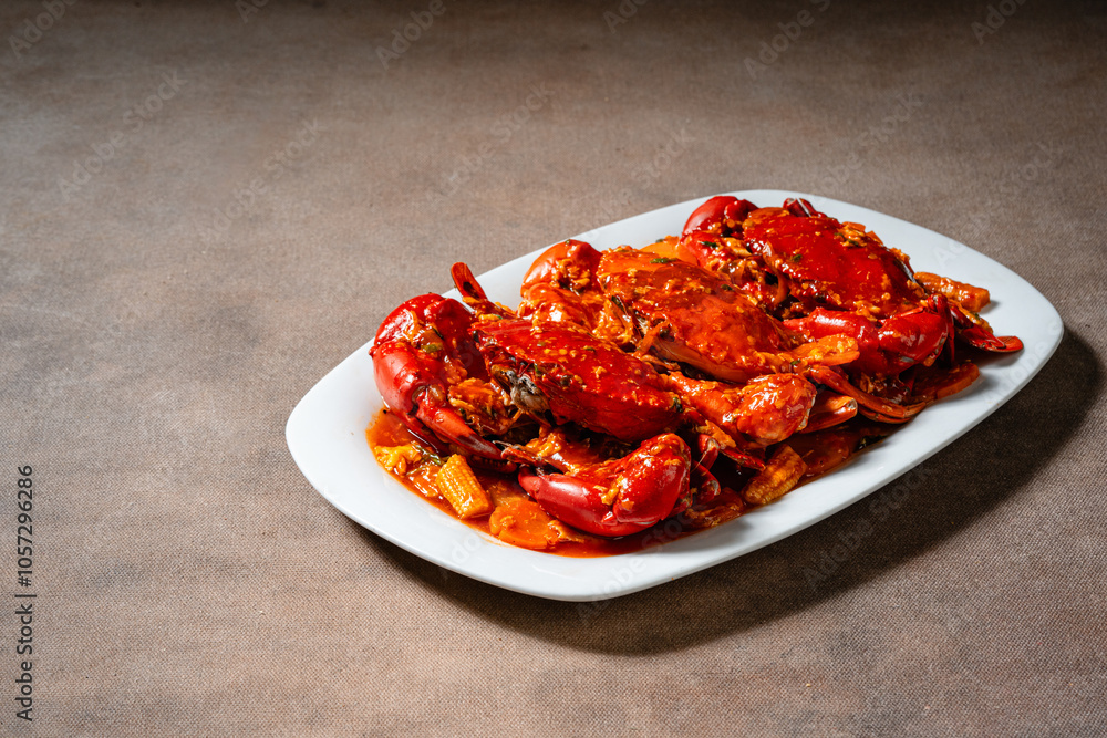Crab sauce padang (Indonesian Kepiting Saus Padang). dish of crab served in hot and spicy Padang sauce. Crab sauce padang (Indonesian Kepiting Saus Padang). dish of crab served in hot and spicy Padang sauce.