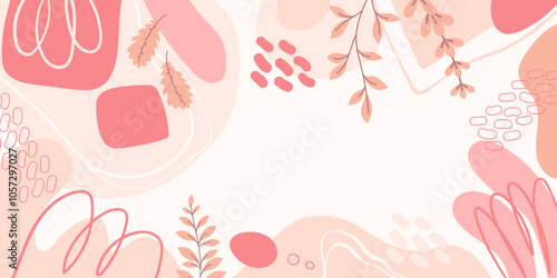 Monochrome Floral Banner with Organic Abstract Shapes. Playful abstract composition in coral and peach tones.