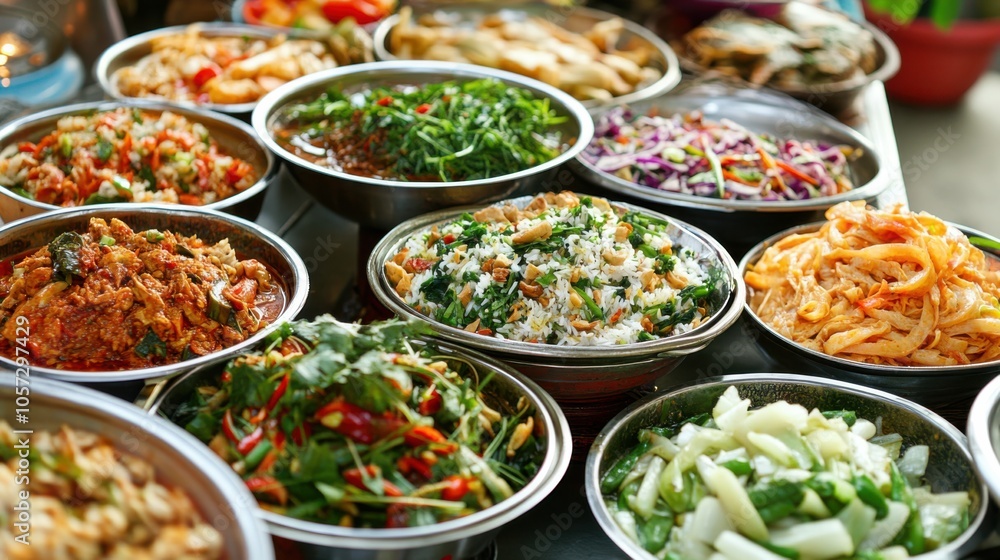 Bright and appetizing Isan dishes, arranged beautifully, Bright and appetizing Isan dishes, arranged beautifully,