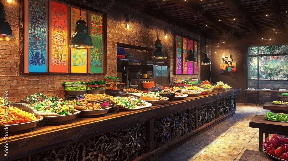 Street Taco Bar : Vibrant taco bar with tortillas, salsas, guacamole, and various fillings Street Taco Bar : Vibrant taco bar with tortillas, salsas, guacamole, and various fillings
