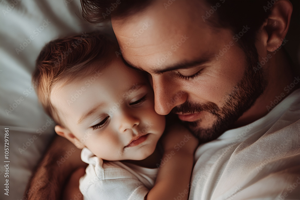 Father and son connection. Dad embracing his adorable baby, closeup portrait Father and son connection. Dad embracing his adorable baby, closeup portrait