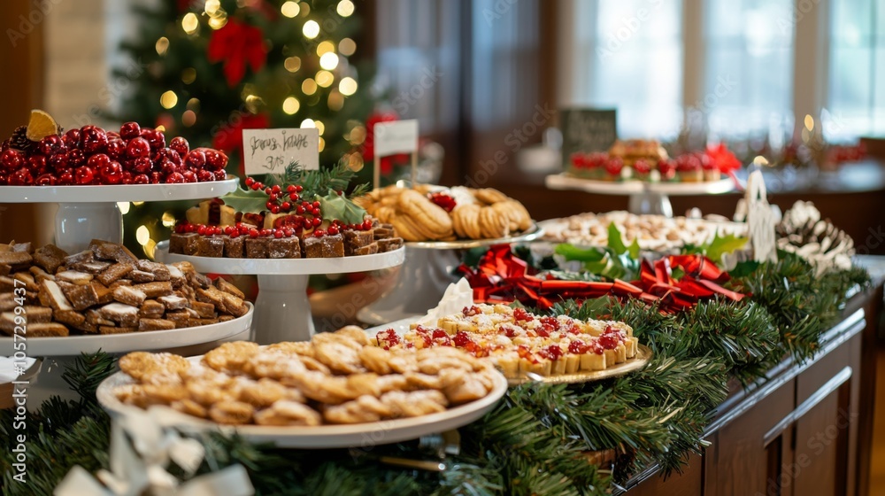 Christmas Party Catering : Festive spread with seasonal foods, decorations, and holiday cookies Christmas Party Catering : Festive spread with seasonal foods, decorations, and holiday cookies