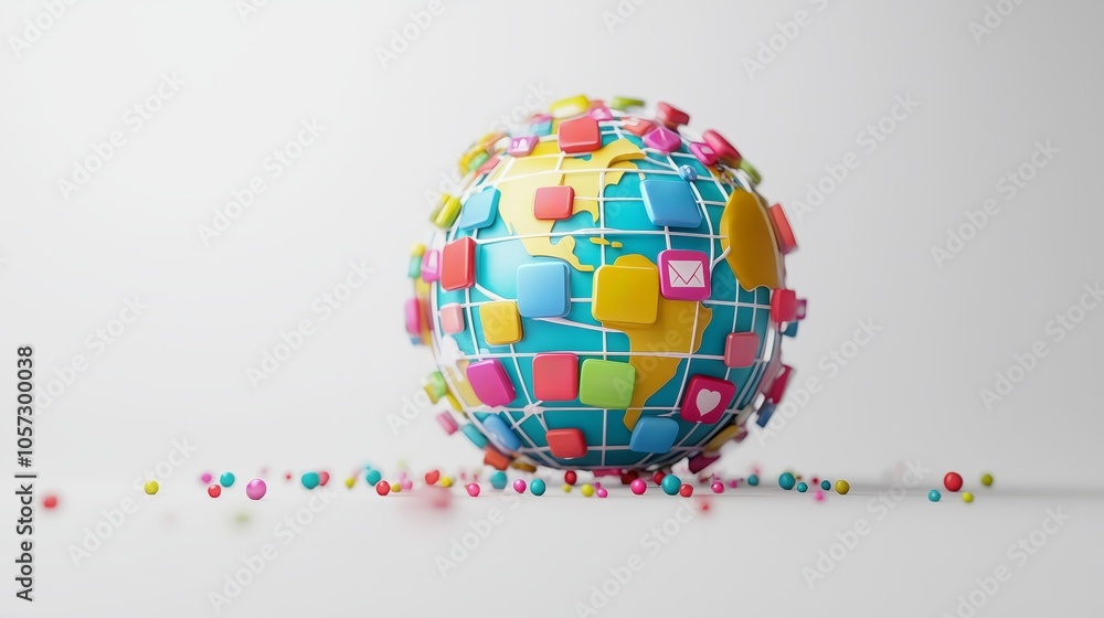 Obraz premium Abstract 3D Globe Surrounded by Network Icons