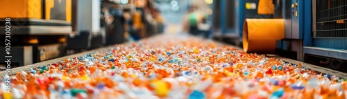 Wallpaper Mural A plastic recycling plant with machines processing plastic waste into reusable materials, recycling production process, sustainable manufacturing Torontodigital.ca