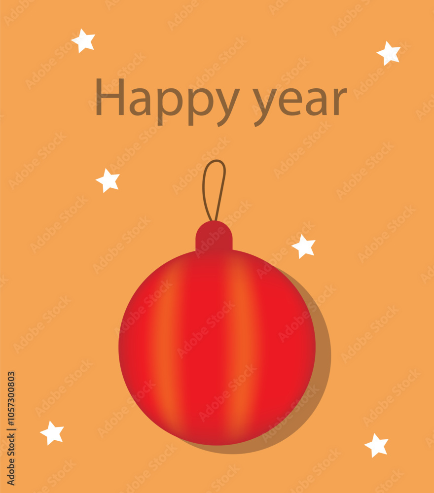 happy new year red ball new year orange background, happy new year red ball new year orange background,