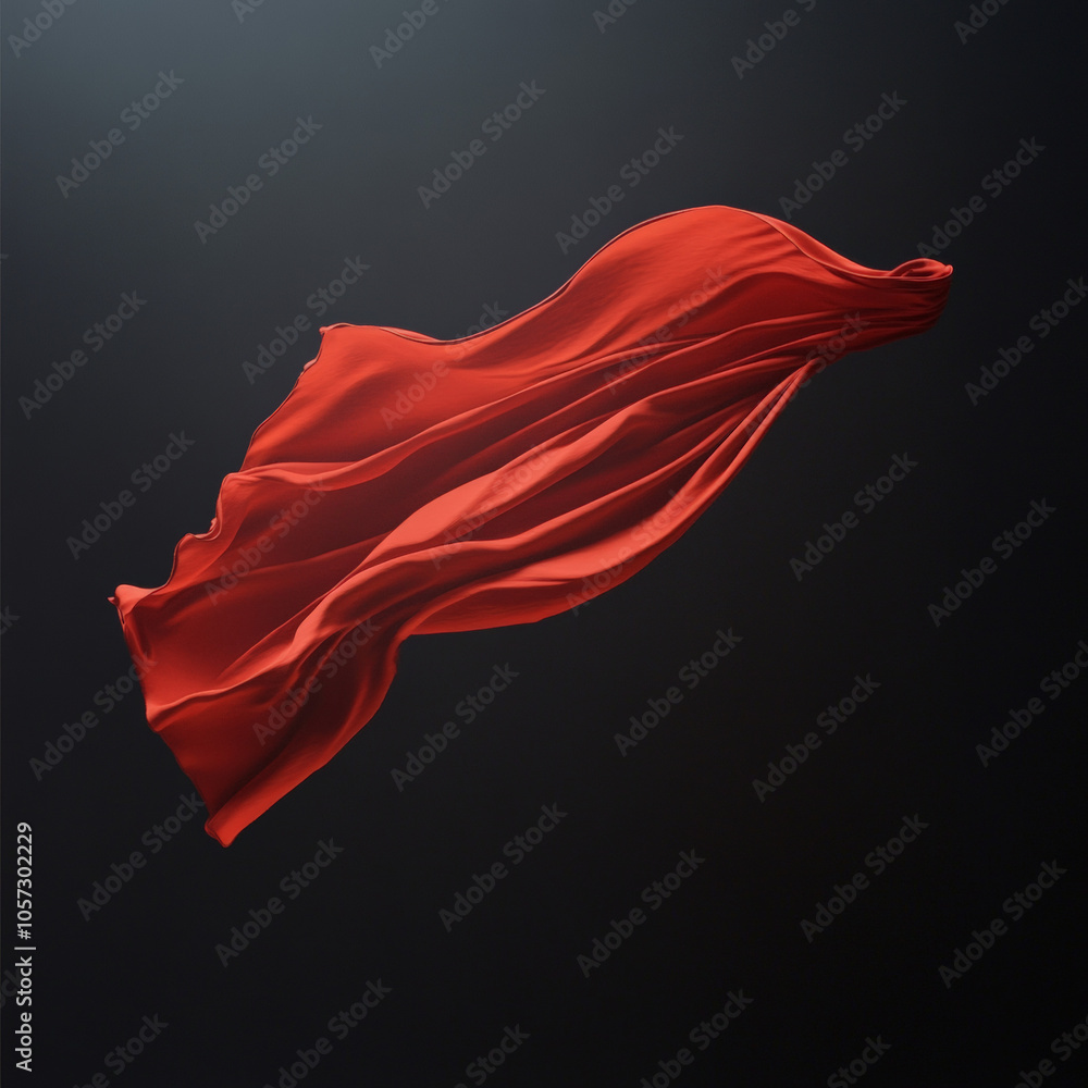 Fototapeta premium A superhero red cape, the fabric is floating in the air in a dynamic way. 