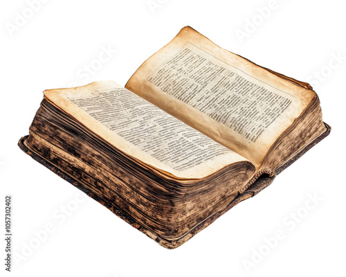 antique open book with yellowed pages and worn edges, showcasing its historical significance and vintage charm