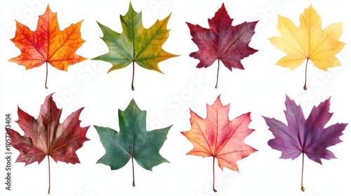 Bright maple leaf set in rich autumn hues, creating a vibrant seasonal palette, isolated on transparent background