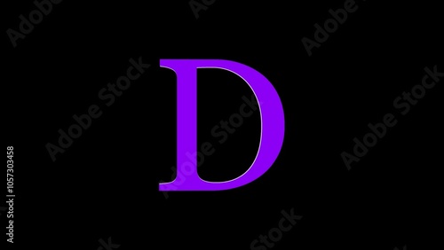 3d D letter logo loopable rotated purple color black background