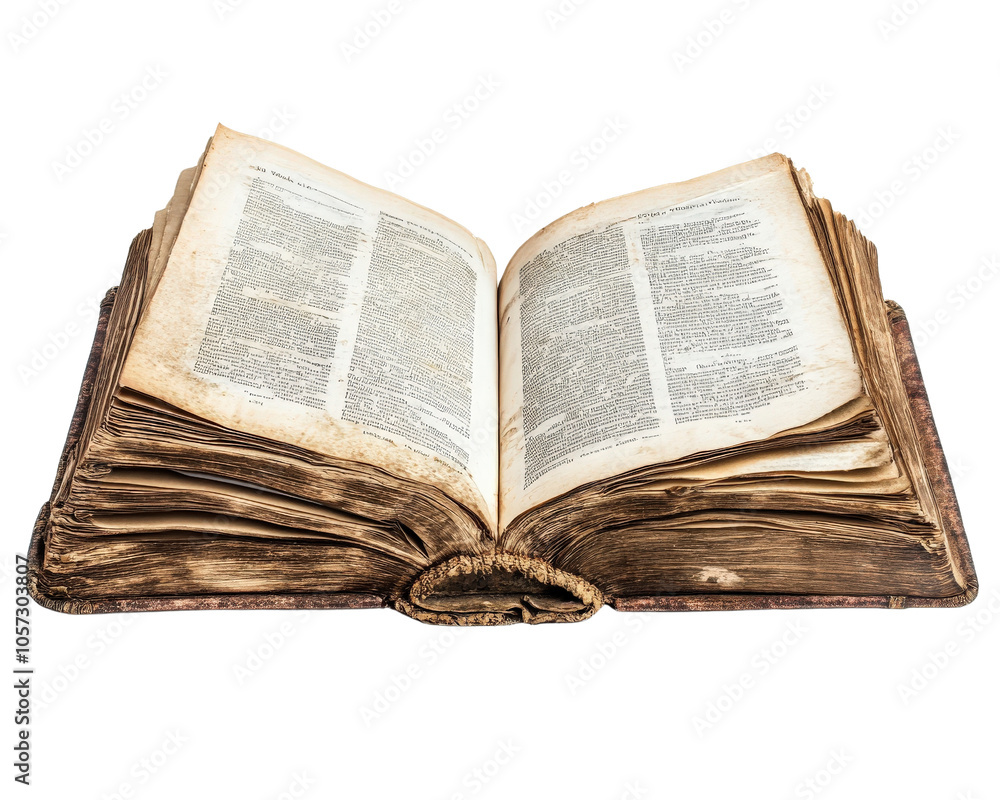 Obraz premium antique open book with yellowed pages and worn edges, showcasing its historical significance and charm. texture and details evoke sense of nostalgia and knowledge