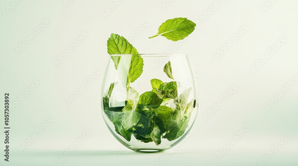 Herbal drink in a vibrant glass, floating gracefully Herbal drink in a vibrant glass, floating gracefully