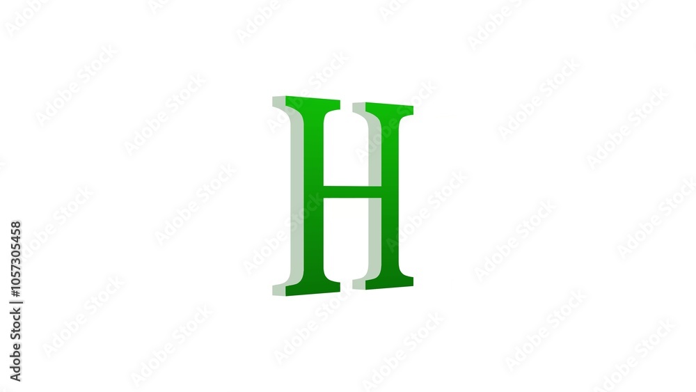 3d H letter logo loopable green color white background 3d H letter logo loopable green color white background