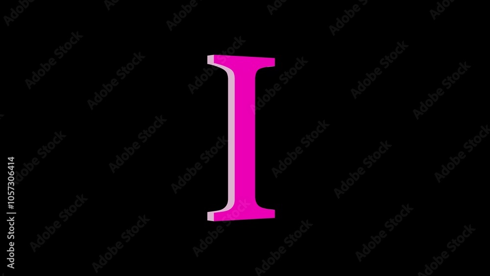3d I letter logo loopable pink color black background 3d I letter logo loopable pink color black background