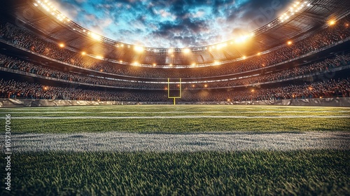 Football Stadium Field Under Bright Stadium Lights photo