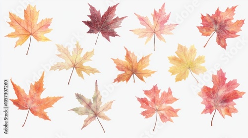 Colorful maple leaves assortment in warm tones, perfect for autumn-themed designs, isolated on transparent background