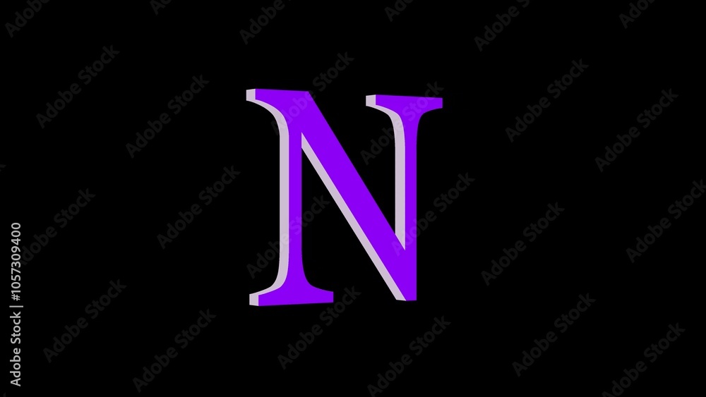 3d N letter logo loopable purple color black background 3d N letter logo loopable purple color black background