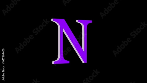 3d N letter logo loopable purple color black background