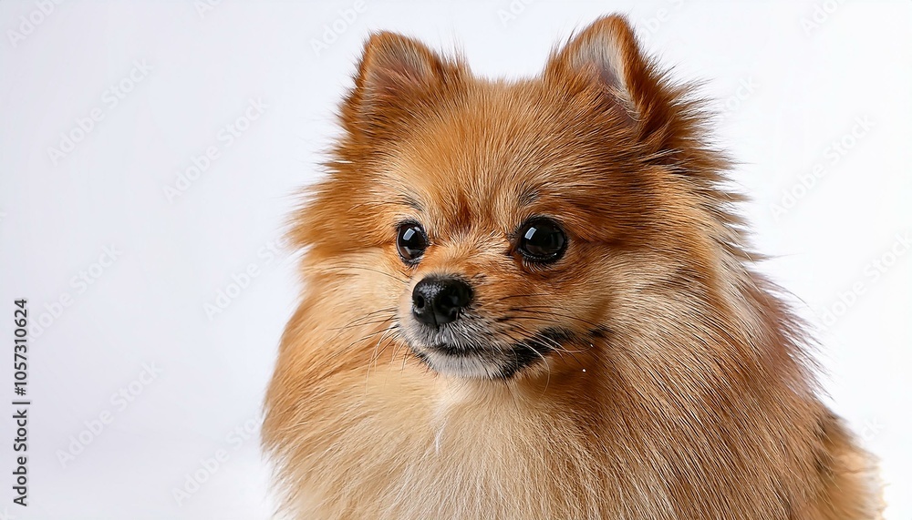 Pomeranian with Fluffy Fur on white Pomeranian with Fluffy Fur on white