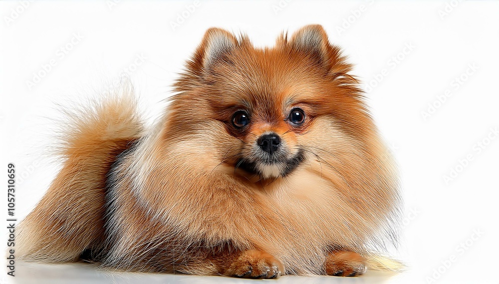 Pomeranian with Fluffy Fur on white Pomeranian with Fluffy Fur on white
