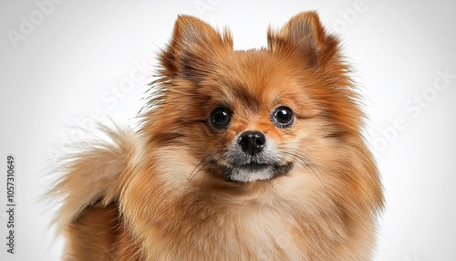 Pomeranian with Fluffy Fur on white 