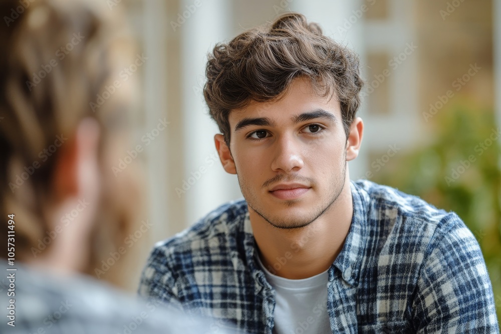 Young man interviewing with interviewer for university applicant, Generative AI Young man interviewing with interviewer for university applicant, Generative AI