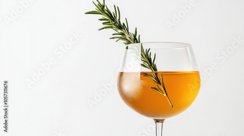 Vibrant herbal cocktail in a suspended glass, floating with a sprig