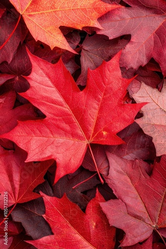 Wallpaper Mural Vibrant red maple leaves layered together, showcasing autumn's beauty with contrasting colors and textures, perfect for seasonal themes. Torontodigital.ca