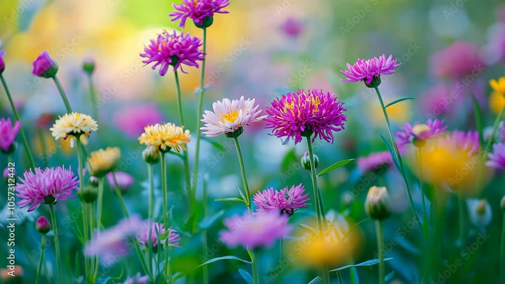 A field of colorful wildflowers bloom in the summer sun A field of colorful wildflowers bloom in the summer sun