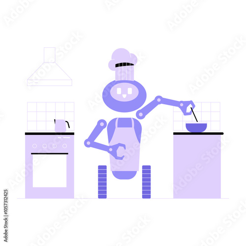 Robot Chef Cooking In Flat Vector Illustration Symbolizing Automation, Culinary Technology, And Artificial Intelligence, Isolated On White Background