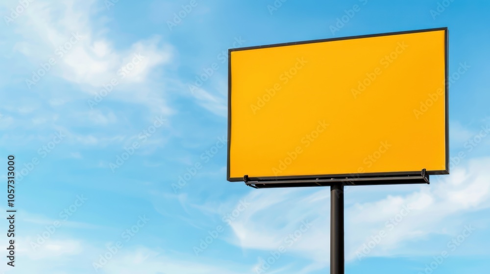 A blank yellow billboard stands against a clear blue sky, offering a simple canvas for advertisement or message display. A blank yellow billboard stands against a clear blue sky, offering a simple canvas for advertisement or message display.