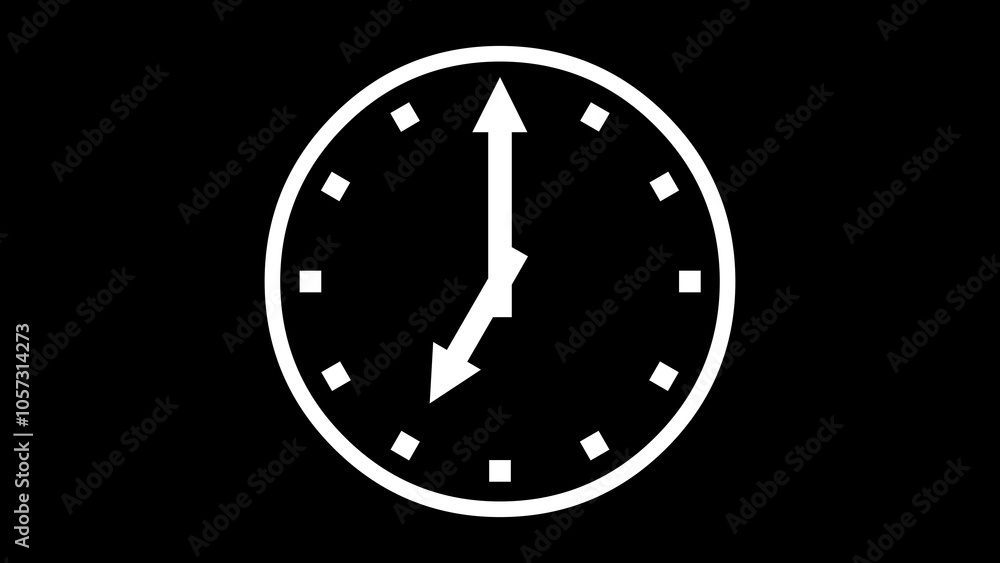 7 O Clock face icon white color in black background 7 O Clock face icon white color in black background