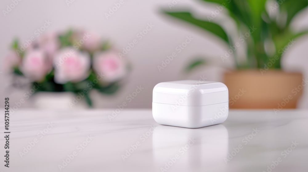 A sleek white case sits on a marble table, with soft pink flowers in the background, creating a serene and modern atmosphere. A sleek white case sits on a marble table, with soft pink flowers in the background, creating a serene and modern atmosphere.