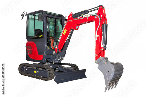 Obraz na płótnie Red and grey mini excavator isolated on white background. w salonie