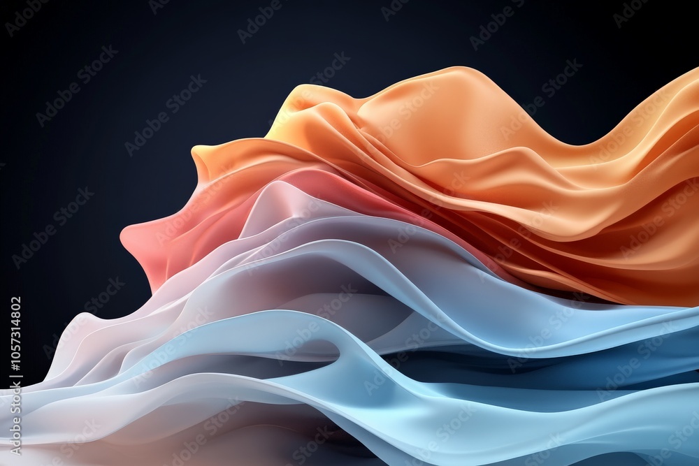Fototapeta premium Flowing colorful fabric-like layers in an abstract composition, evoking softness, elegance, and serenity, while engaging the observer in artistic contemplation.