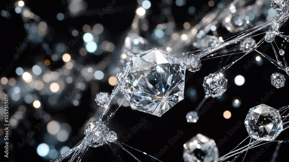 Diamonds and gemstones in a beautiful web-like arrangement, sparkling with intricate beauty Diamonds and gemstones in a beautiful web-like arrangement, sparkling with intricate beauty