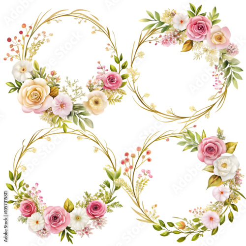 set of Beautiful rose flower hand drawing seamless pattern design on transparent background