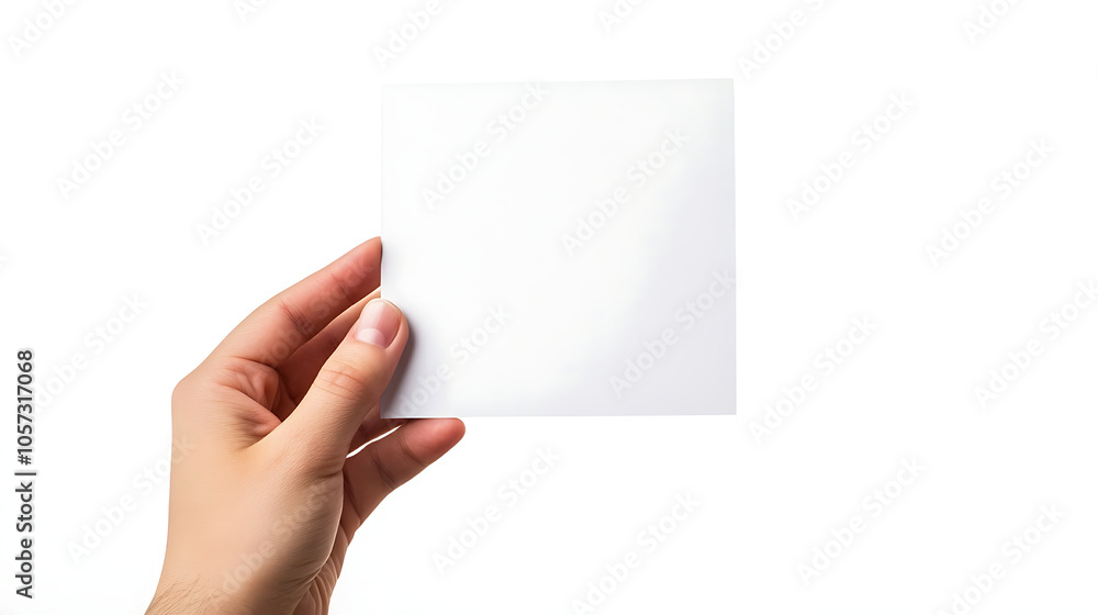 Blank square sheet of paper held in hand on white background Blank square sheet of paper held in hand on white background
