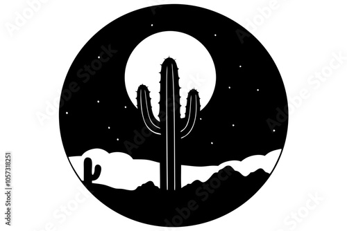 A full moon rising behind a cactus silhouette, illuminating the desert landscape.