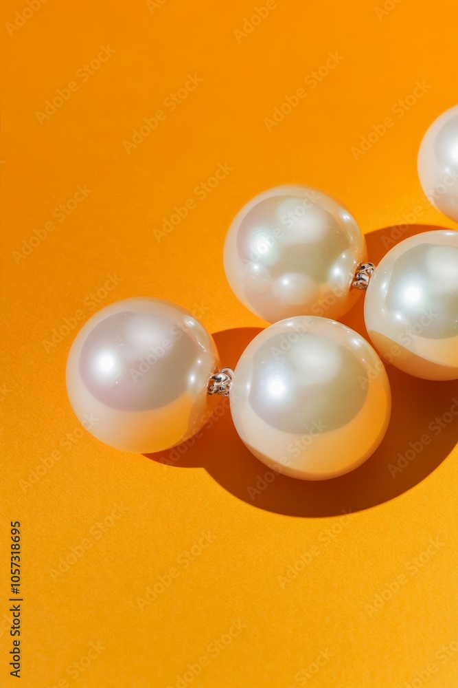 Pearls on vibrant orange background, elegance and luxury, natural beauty, jewelry highlight, fine gems display concept Pearls on vibrant orange background, elegance and luxury, natural beauty, jewelry highlight, fine gems display concept